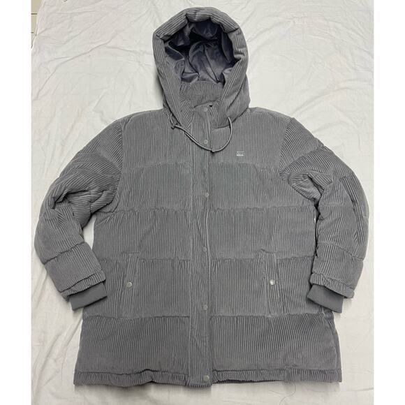 levis Puffer Jacket corduroy Hooded Women’s XL Gray Full Zipper W Snap Butto - Picture 1 of 13